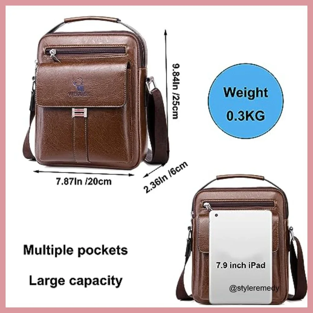 PU Leather Messenger Bag Crossbody Shoulder Bag Adjustable Strap Vintage